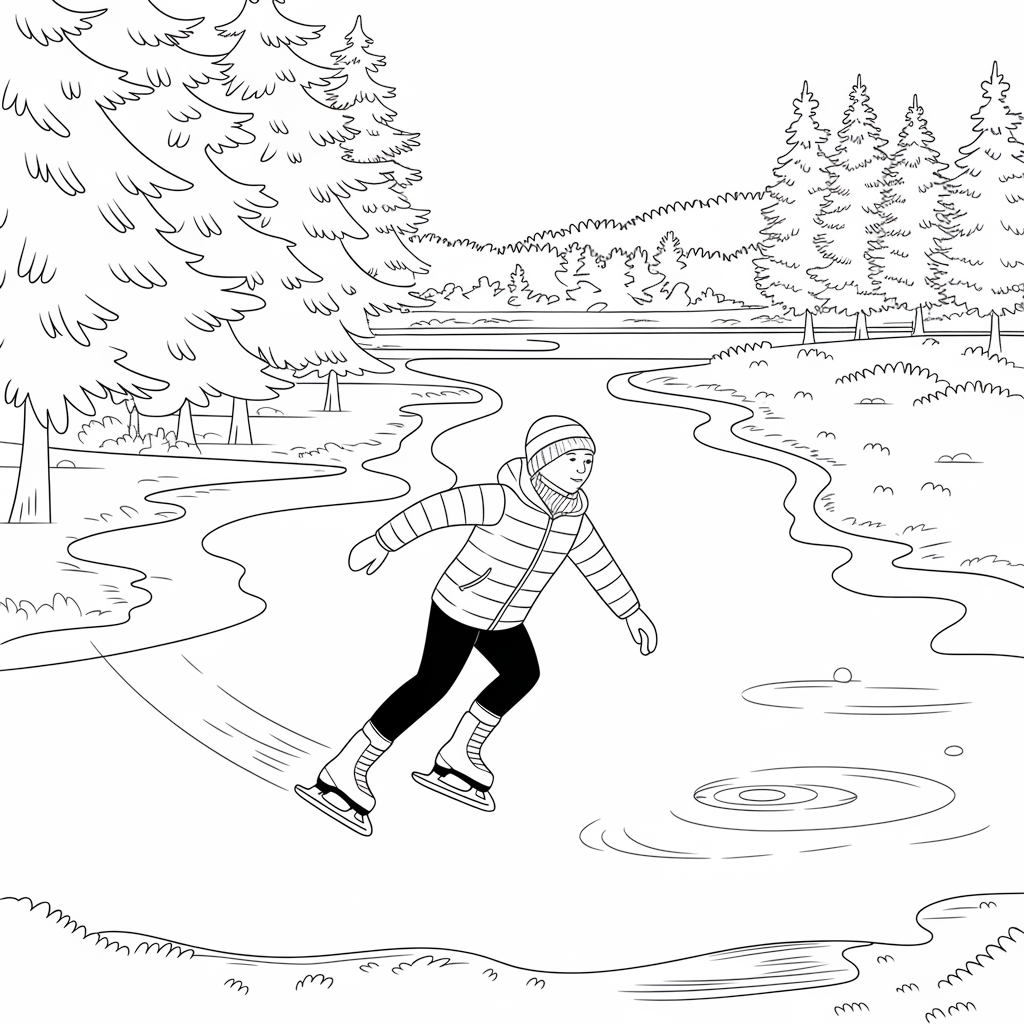 Ice Skater on Frozen Pond 