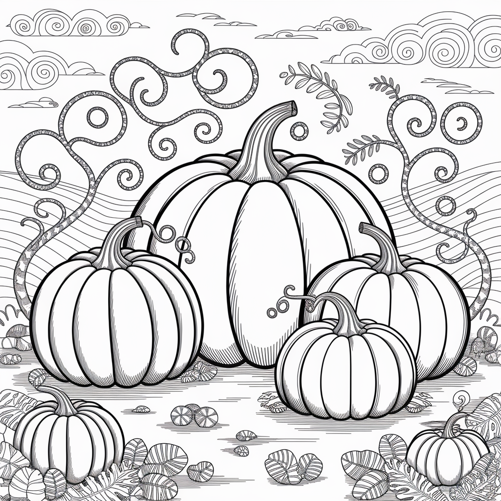 Fantasy Oversized Pumpkin Patch Coloring Pages for Adults