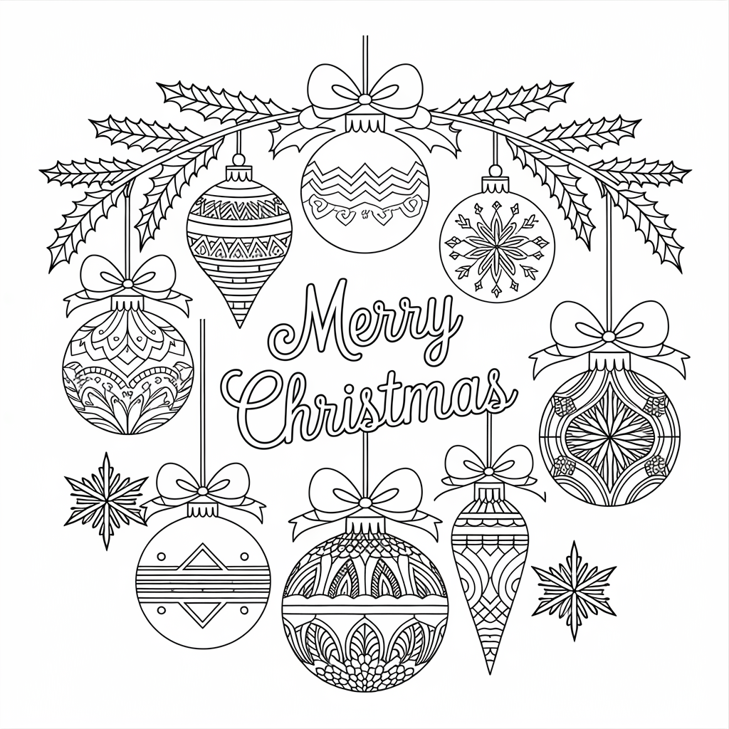 Holiday Ornament Merry Christmas Coloring Pages for Adults