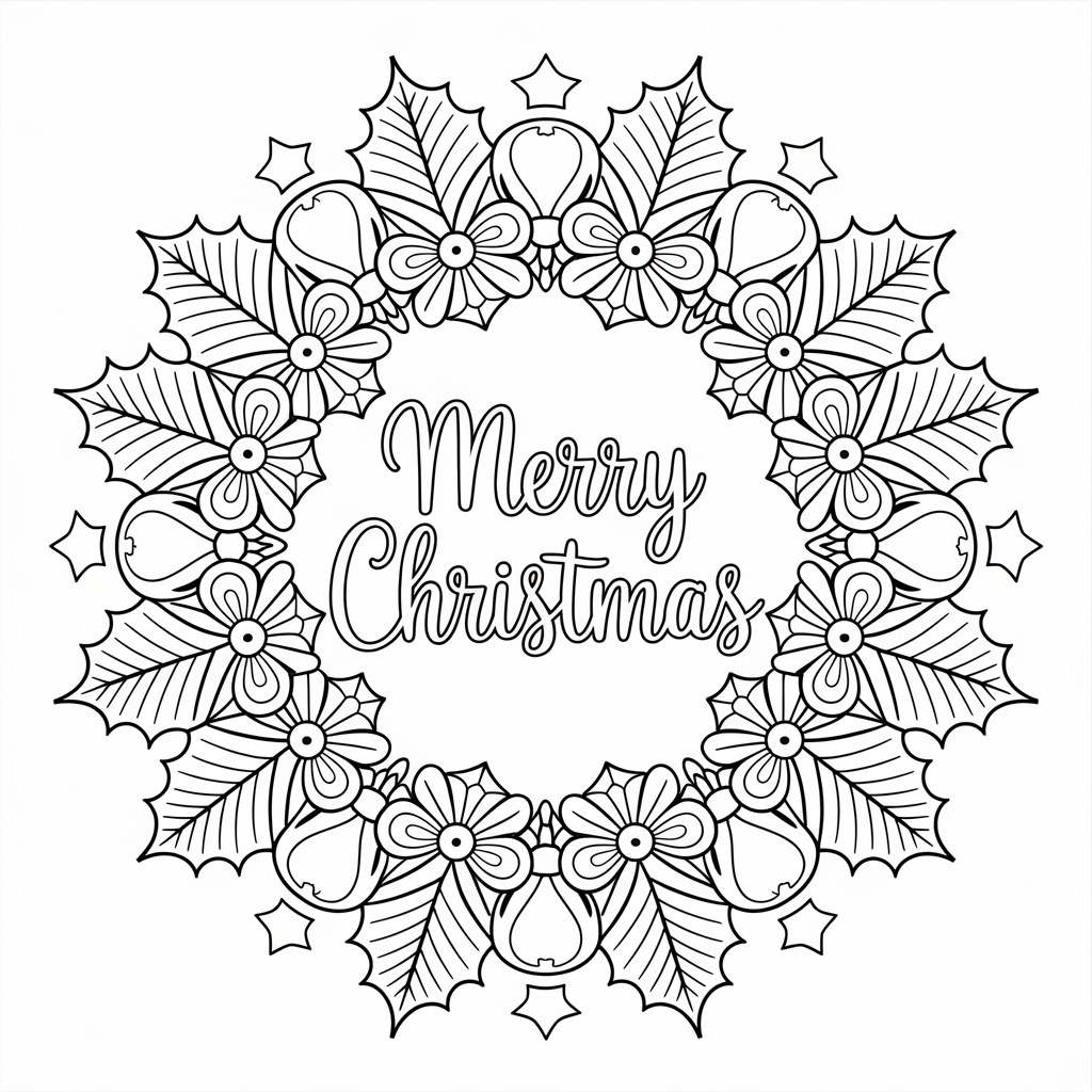 Detailed Merry Christmas Coloring Pages for Adults to Relax