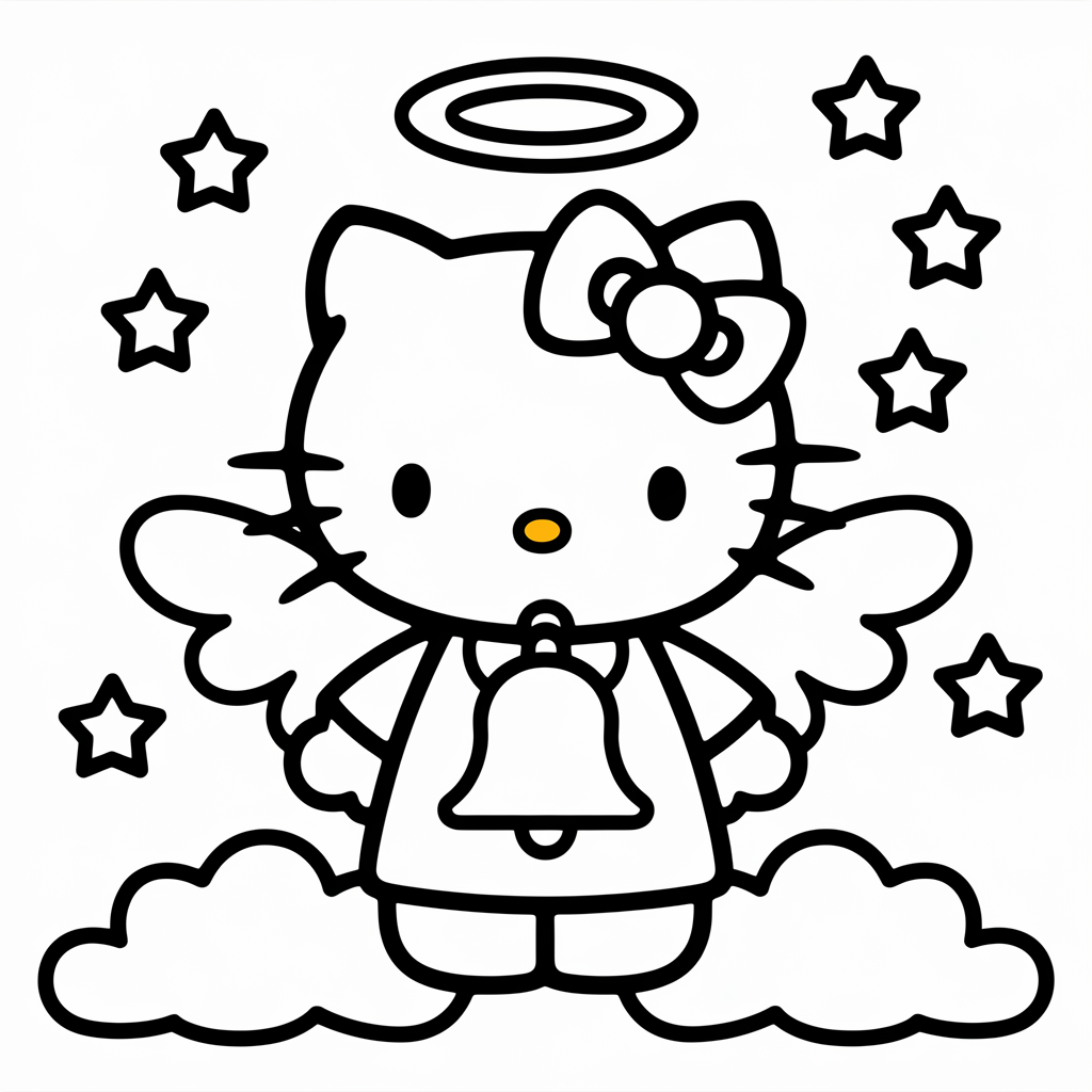 Angel Hello Kitty Christmas Coloring Page to Download