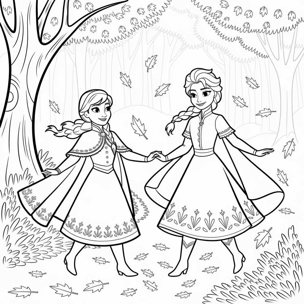 Cute Frozen Autumn Walk September Coloring Pages to Print