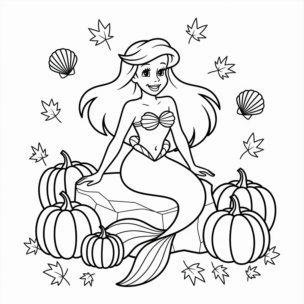 Ariel Surrounded by Pumpkins and Leaves