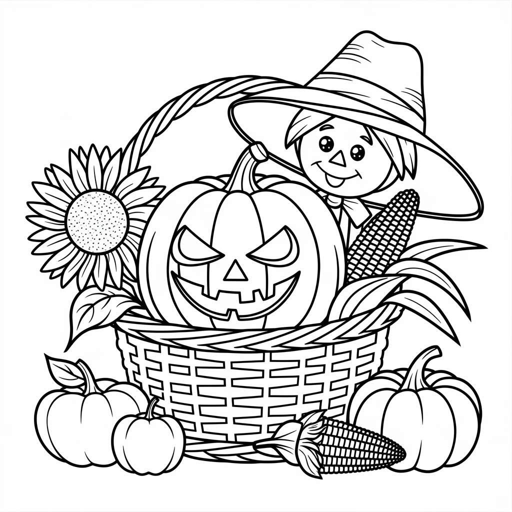 Autumn Harvest Basket Coloring Page