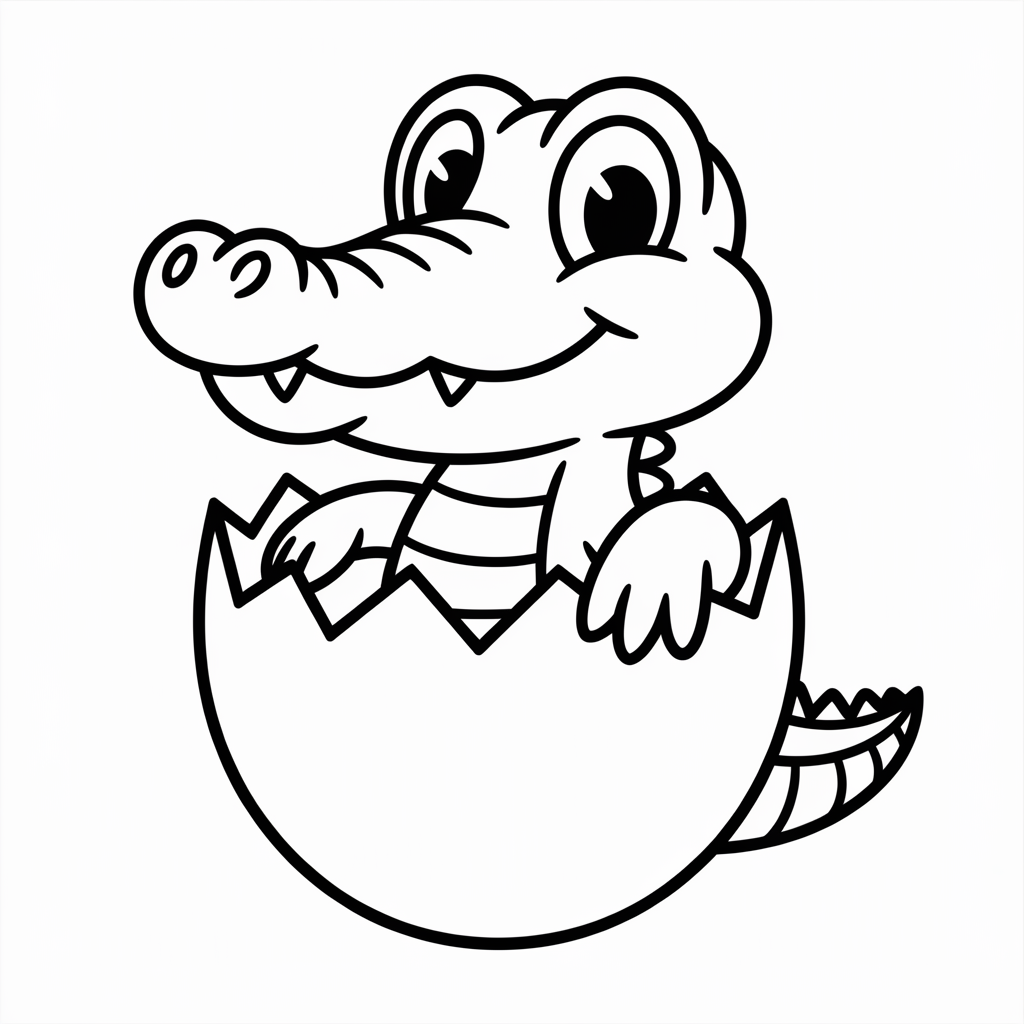 Baby Crocodile Hatching Coloring Page