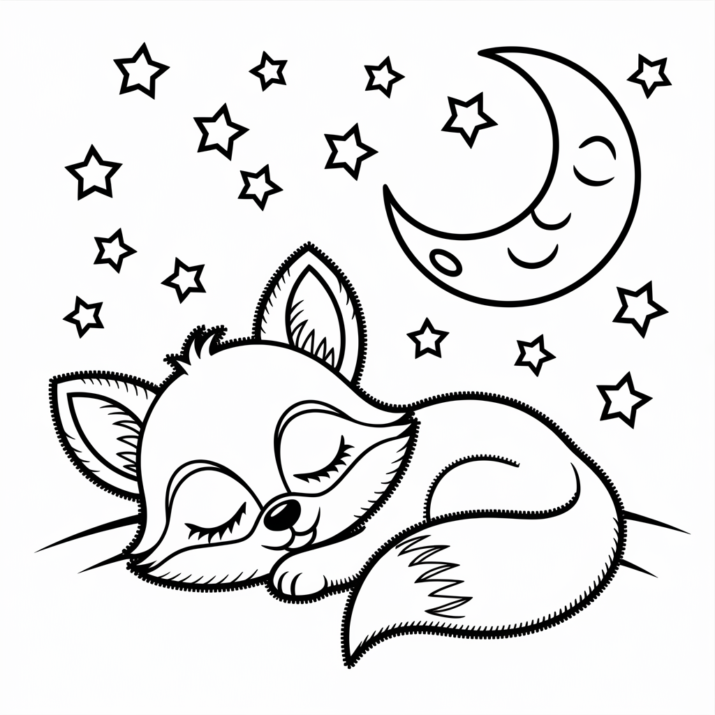 Baby Fox Under the Stars Coloring Pages