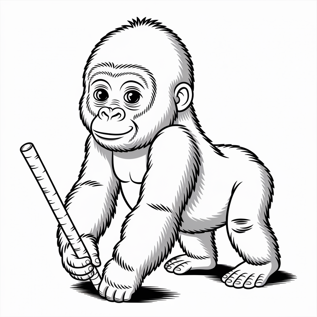 Baby Gorilla Playing Coloring Pages