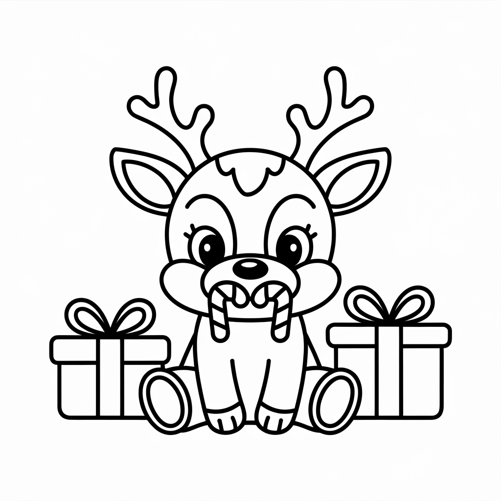 Baby Reindeer with Candy Canes Christmas Coloring Page Free Download