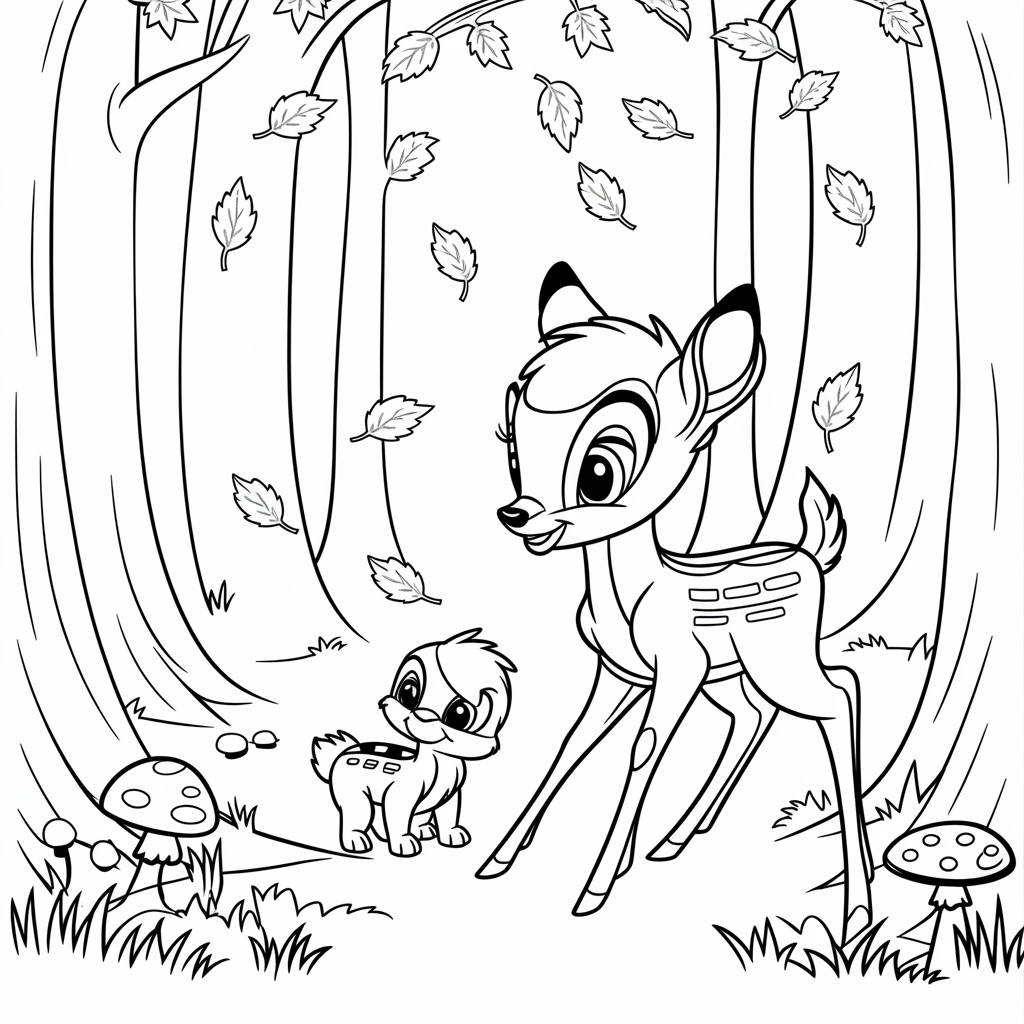 Bambi Forest Scene September Coloring Pages for Preschoolers