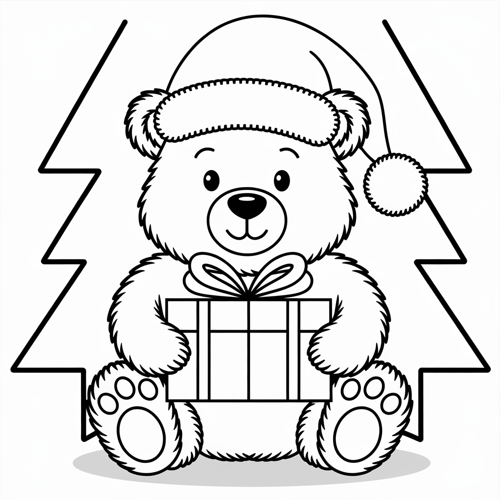 Holiday Bear with Gifts Coloring Sheet 