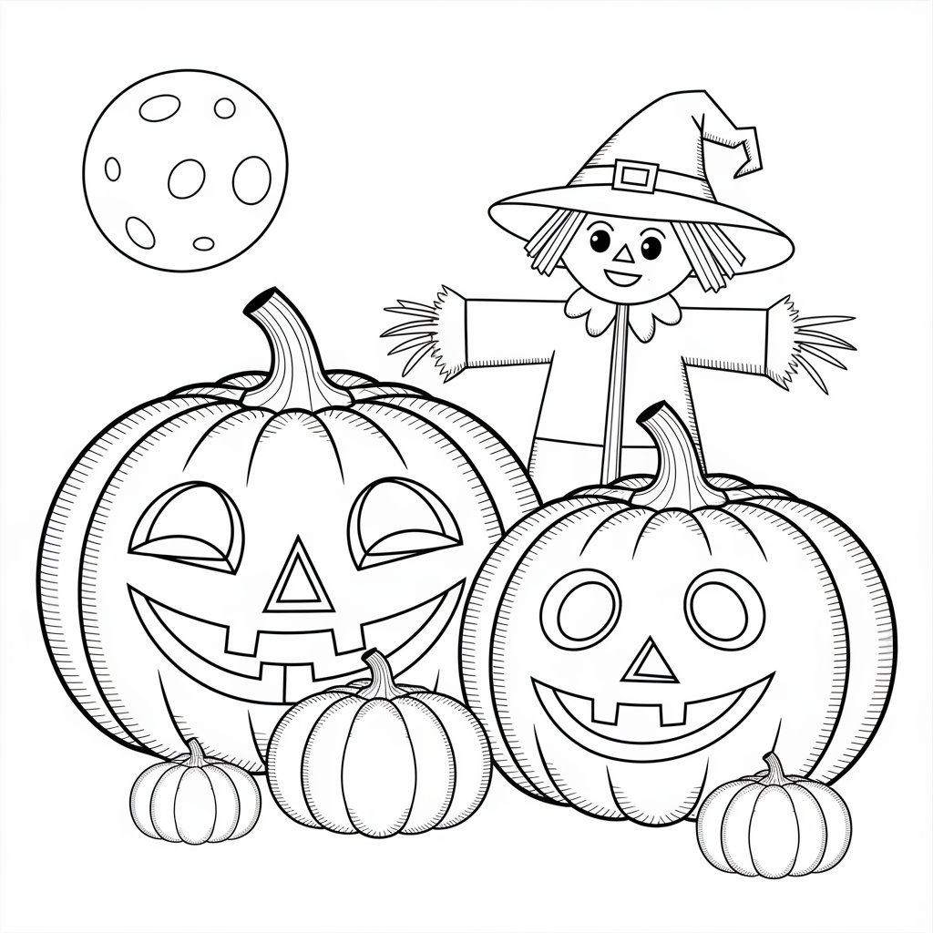Haunted Pumpkin Patch Halloween Coloring Pages Printable for Kids