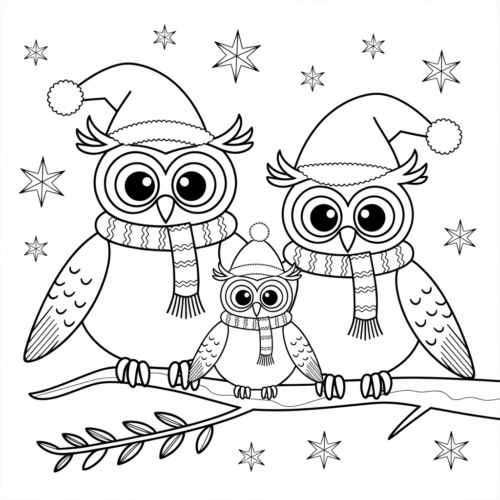 Owl Family with Scarves
