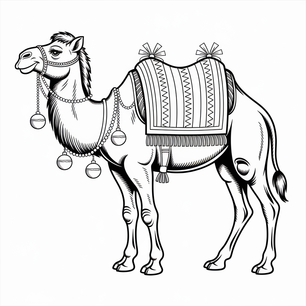 Festive Camel Coloring Pages with Ornaments