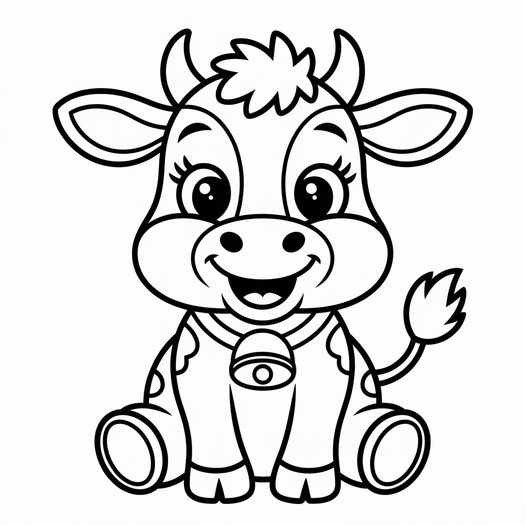 Adorable Cartoon Baby Cow Coloring Page to Print and Color