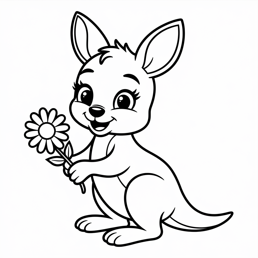 Baby Kangaroo with Flower Coloring Pages