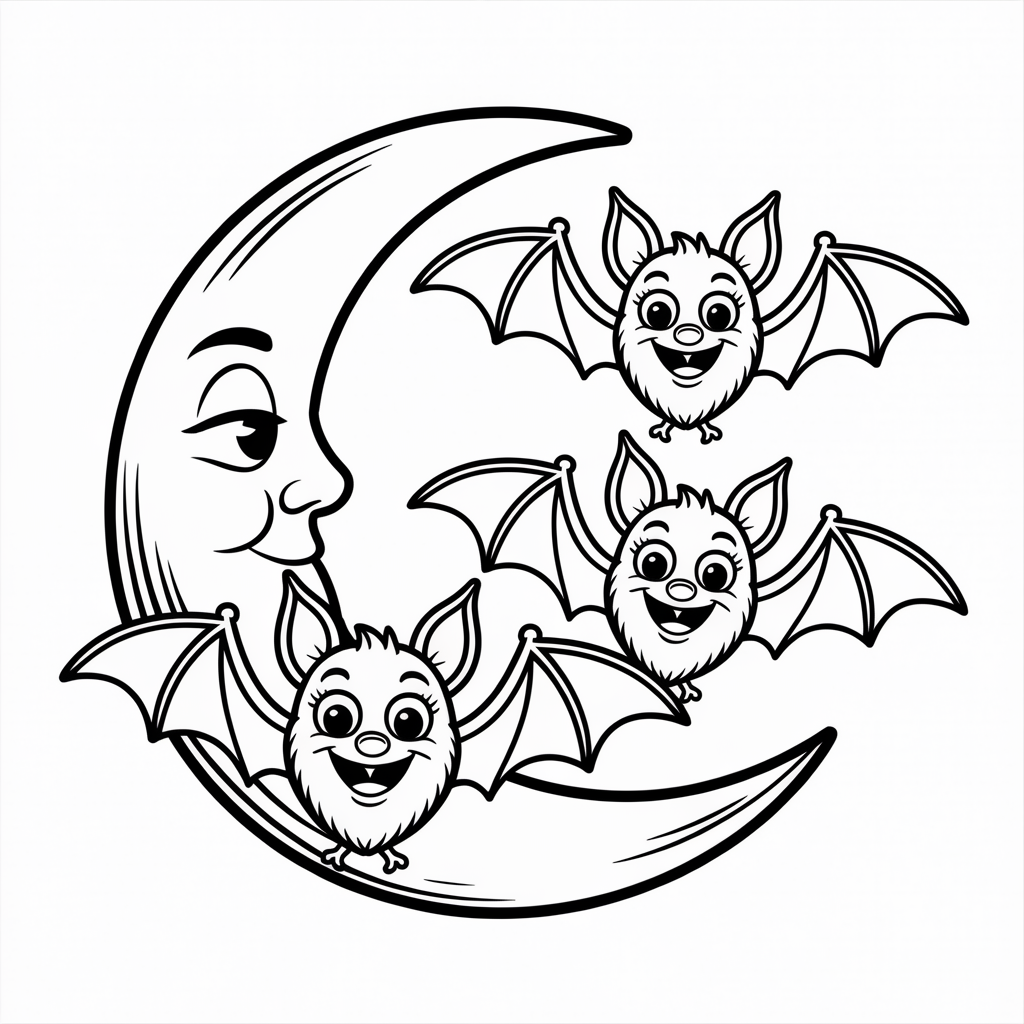 Flying Bat Family Easy Halloween Coloring Pages Free Download