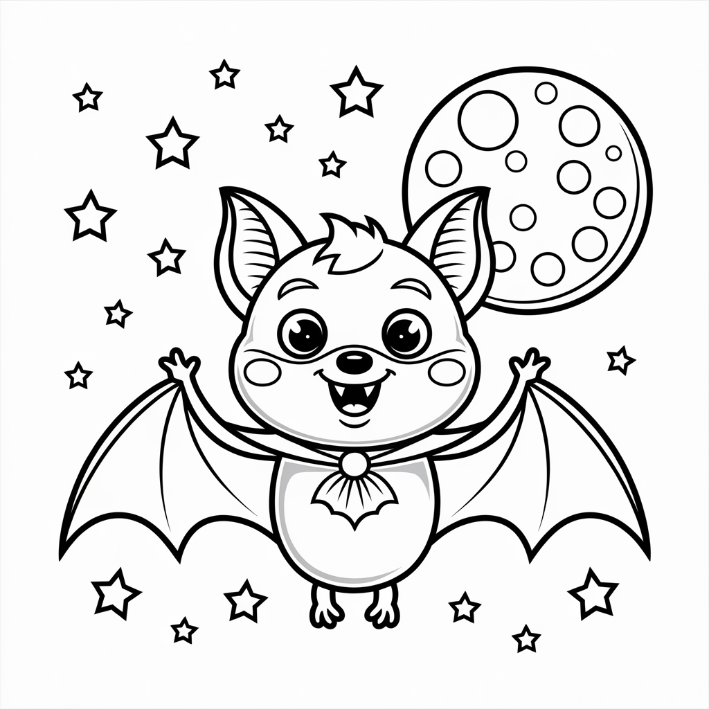 Vampire Bat Coloring Page with Cape and Full Moon