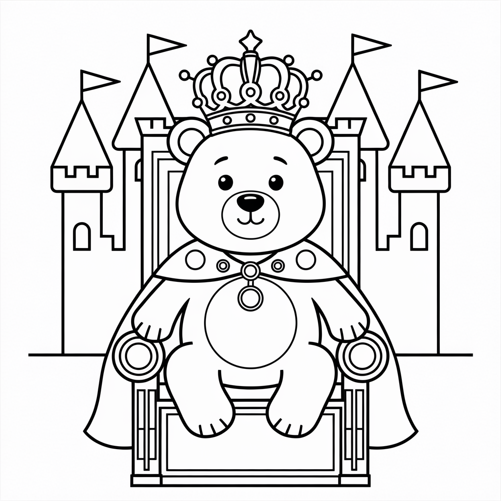Royal Bear with Crown Coloring Page