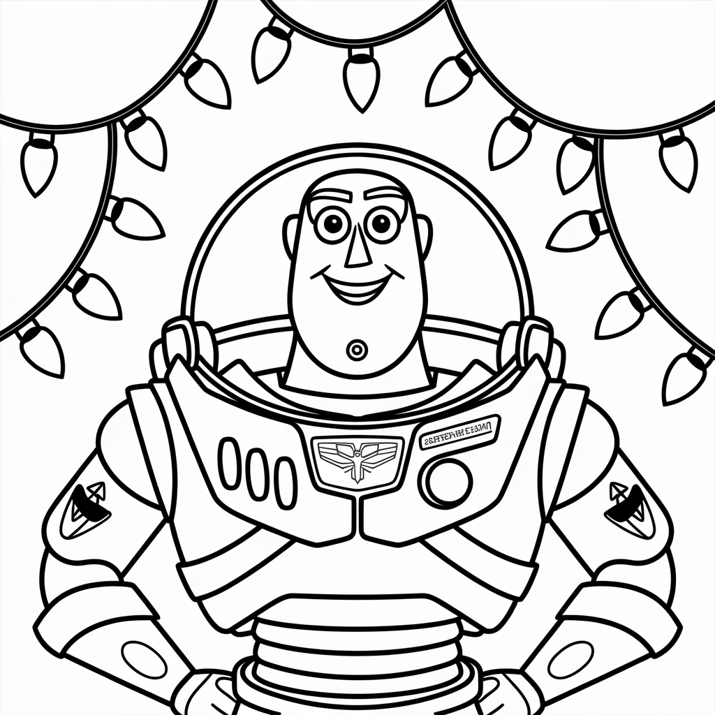 Buzz Lightyear Tangled in Christmas Lights Coloring Pages for Preschoolers