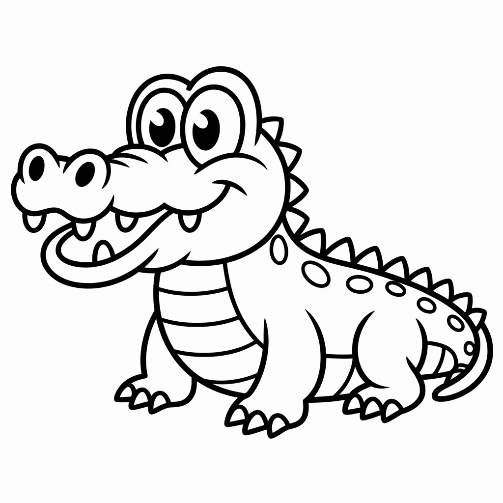 Cartoon Crocodile with Big Eyes Coloring Page for Children
