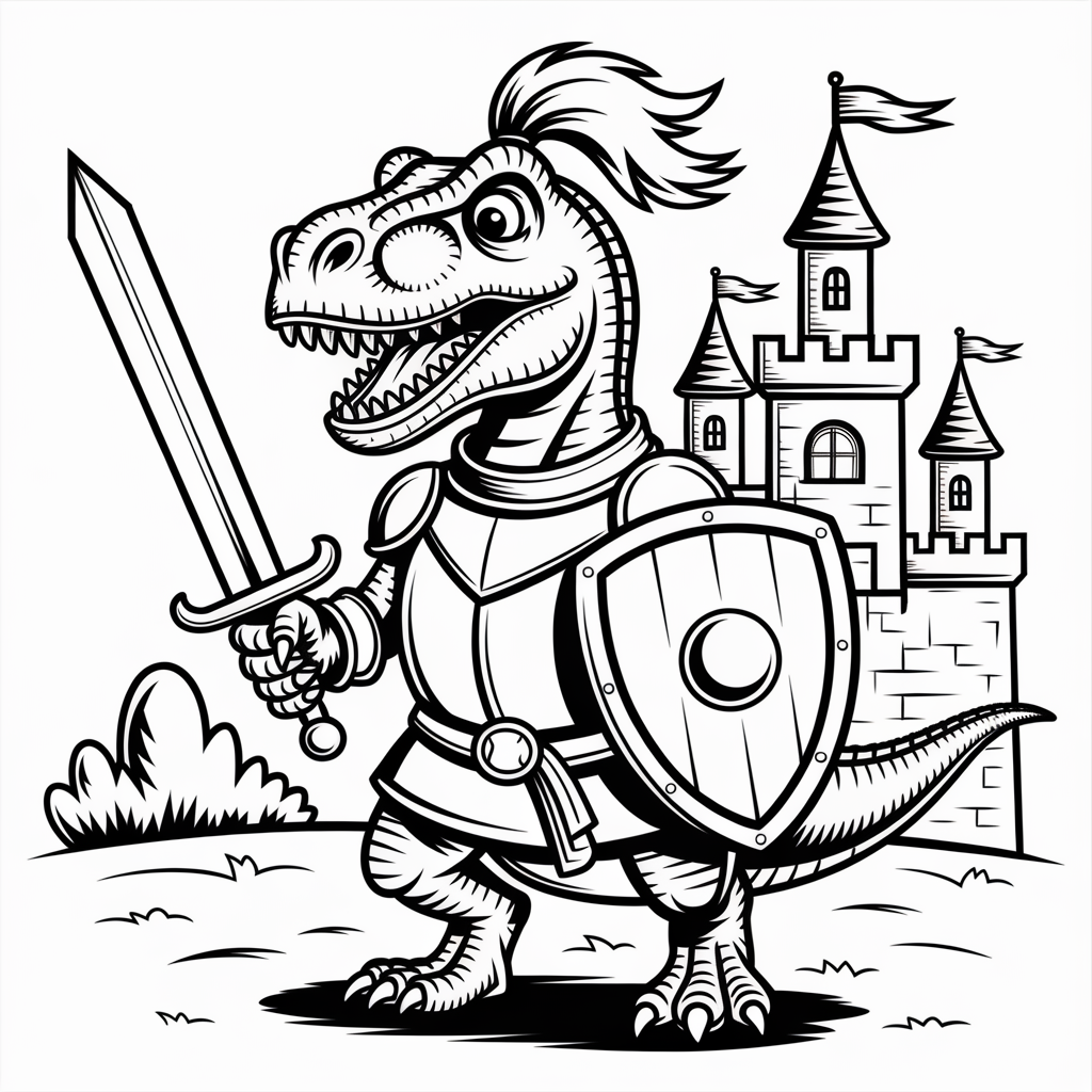 Warrior Dinosaur Fantasy Coloring Sheet