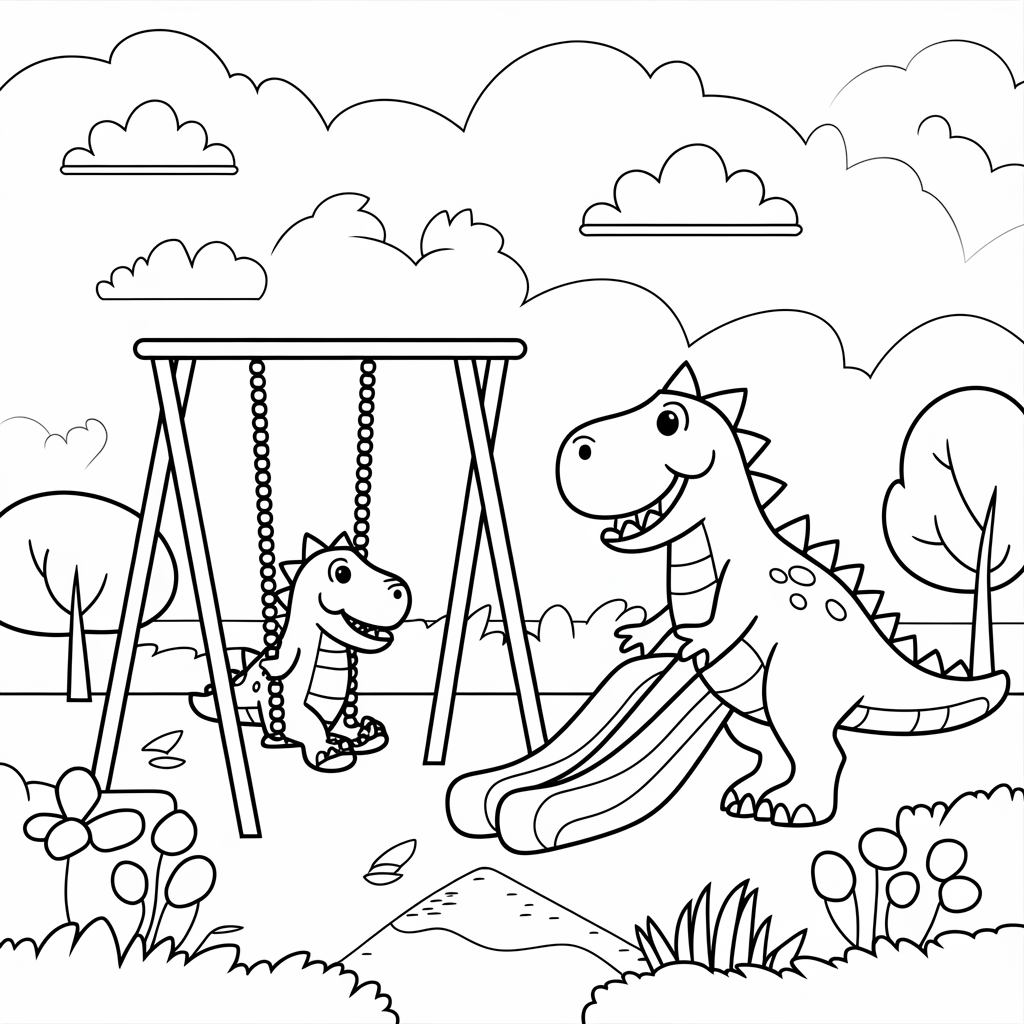 Dinosaur Playground Coloring Sheet 