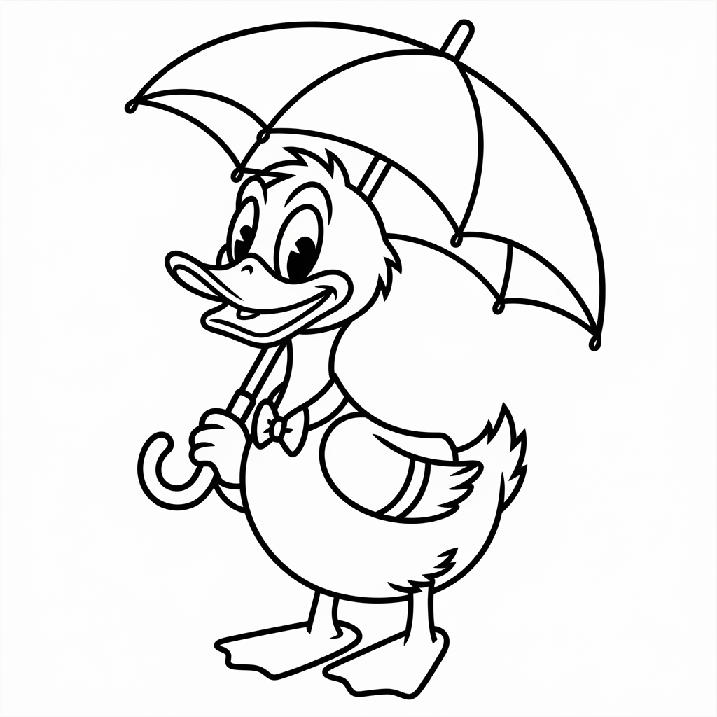 Cartoon Duck with Umbrella Coloring Pages