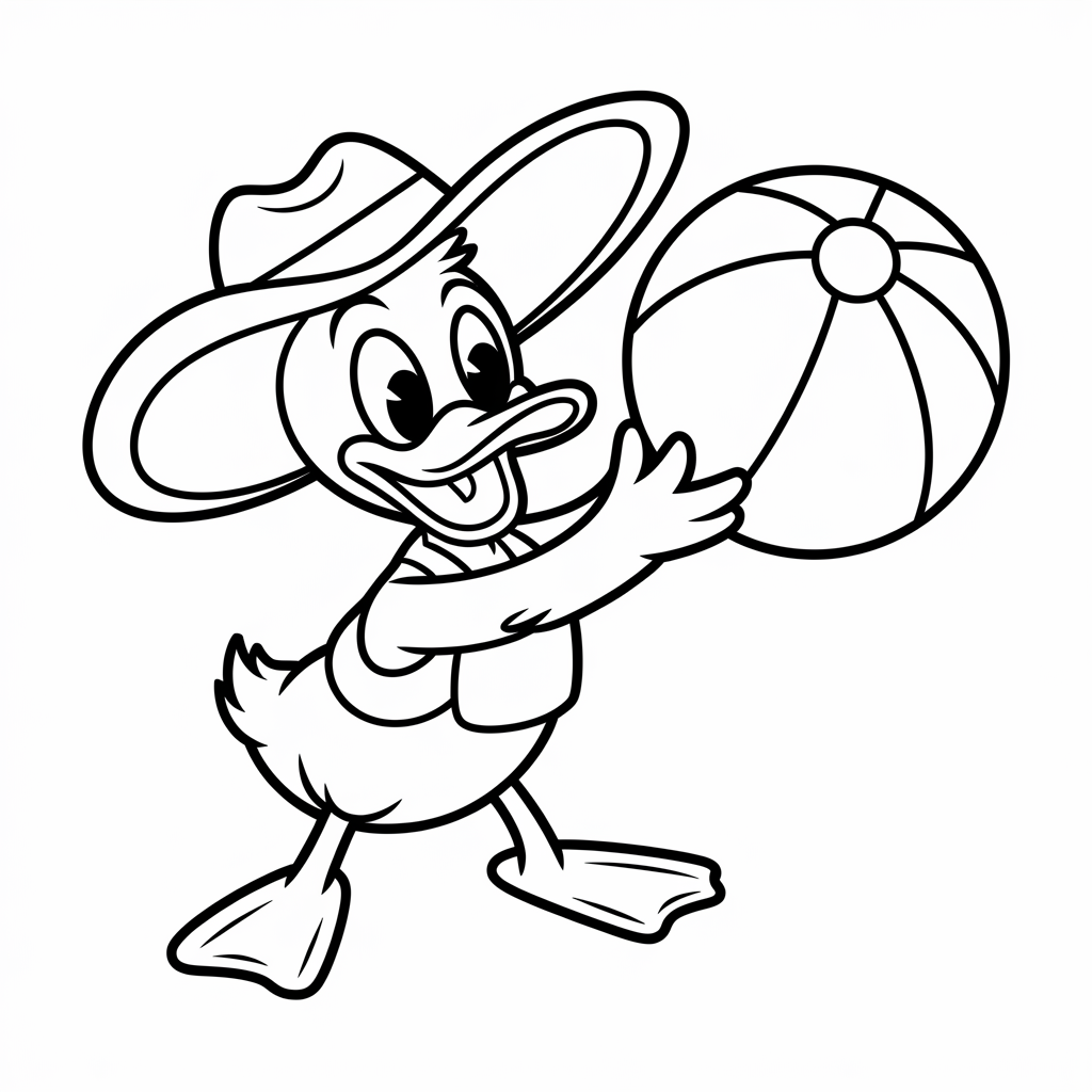 Cartoon Duck Playing Coloring Pages 