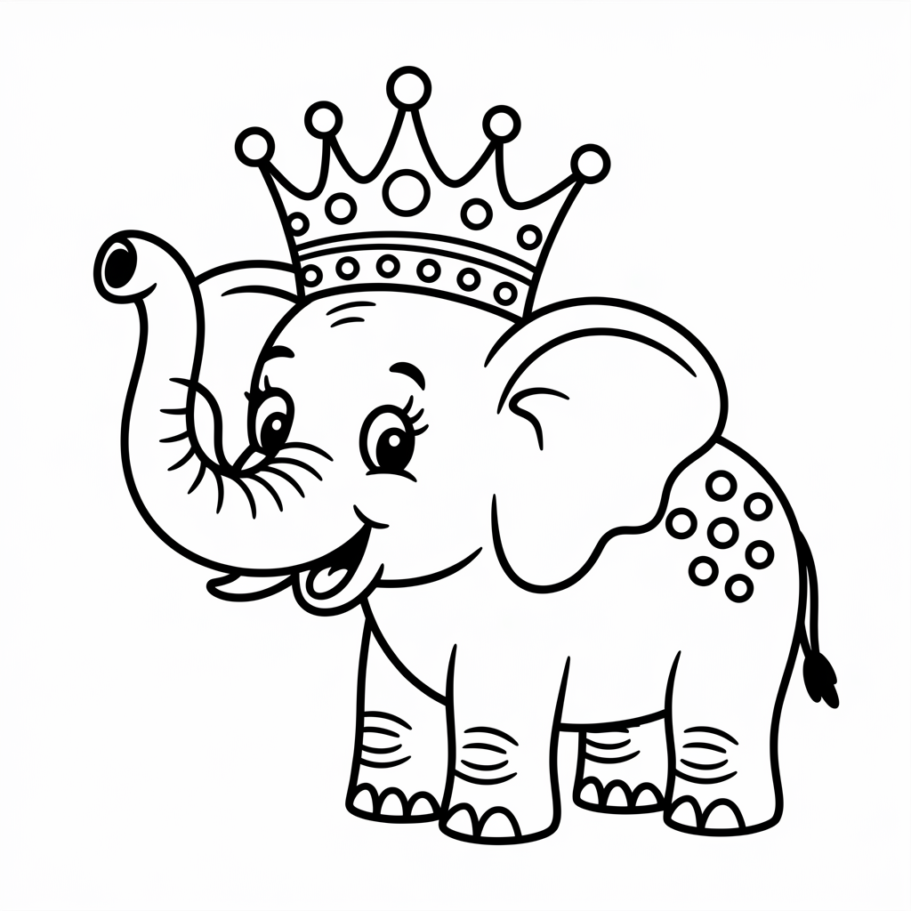 Elephant King with Crown Coloring Page