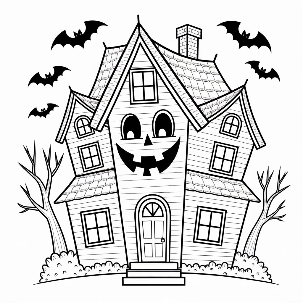 Haunted House Easy Halloween Coloring Pages for Spooky Fun