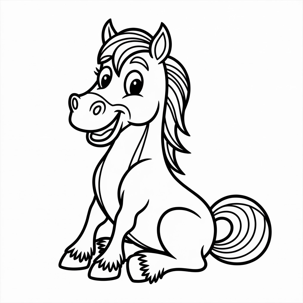 Cartoon Horse Sitting Coloring Page