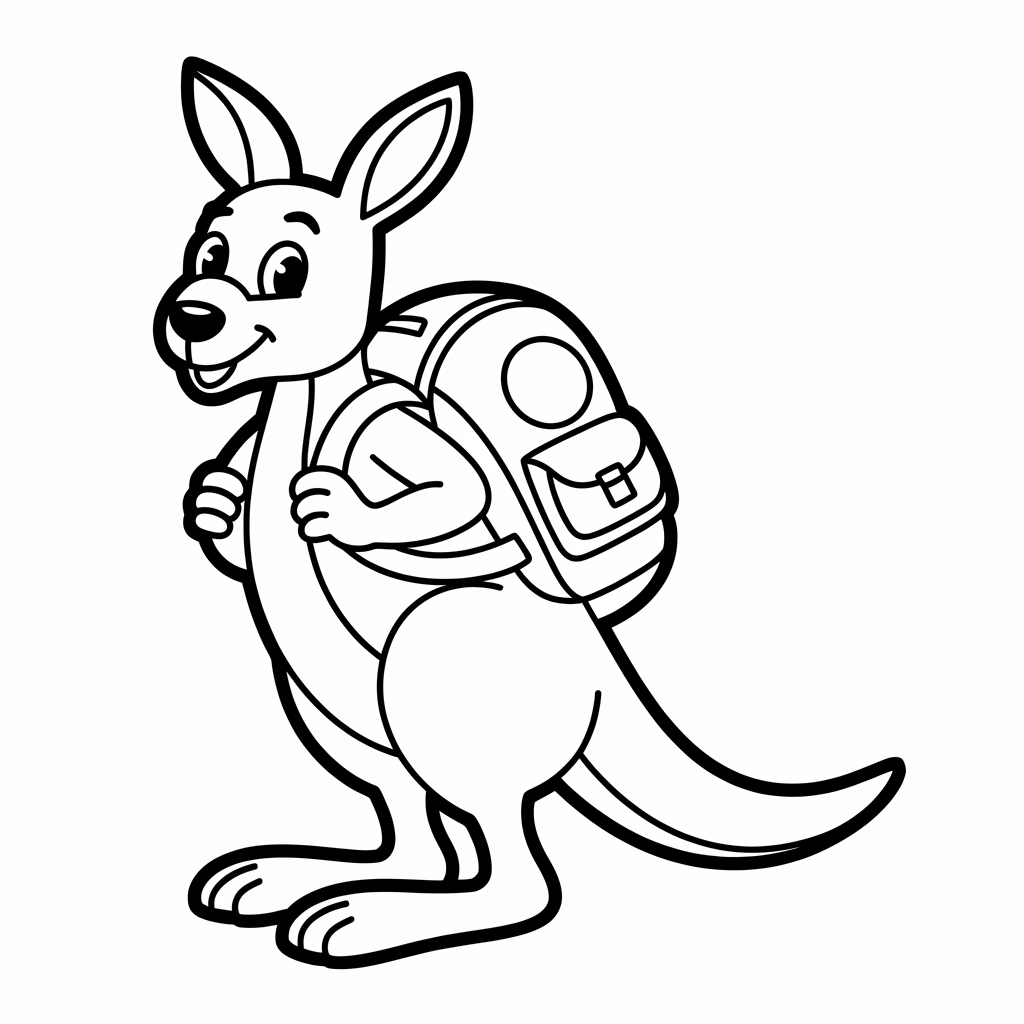 Cartoon Kangaroo with Backpack Coloring Pages 