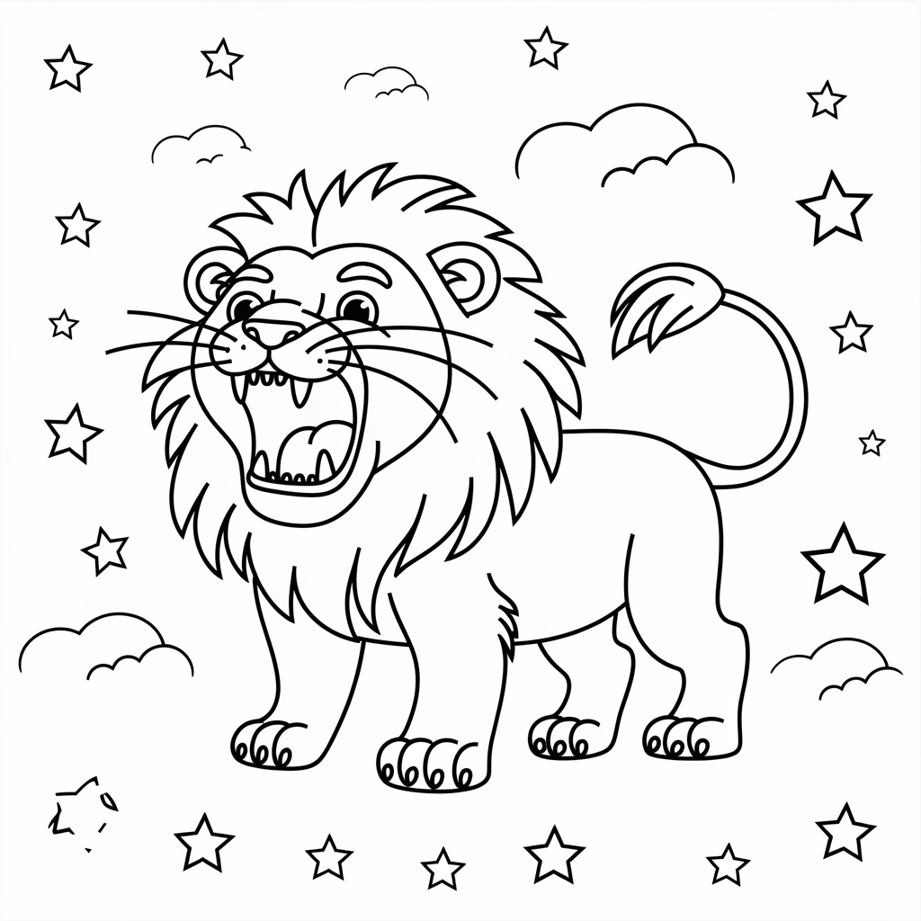 Roaring Cartoon Lion Coloring Page 