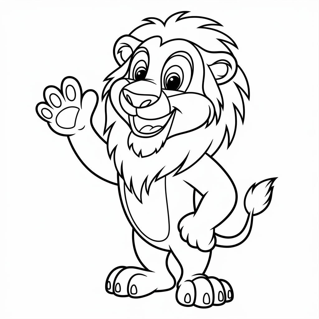 Cartoon Lion Waving Coloring Sheet 