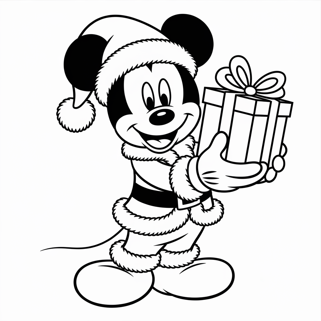 Mickey Mouse Santa Christmas Coloring Pages for Preschoolers to Print