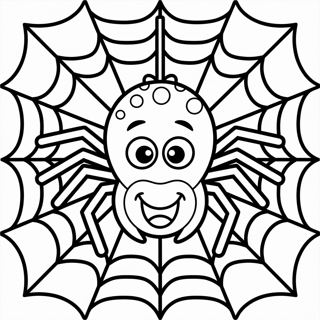 Happy Spider on a Web Easy Halloween Coloring Pages