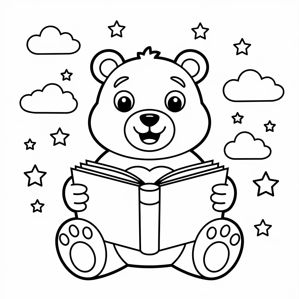 Bear Reading a Book Coloring Sheet 