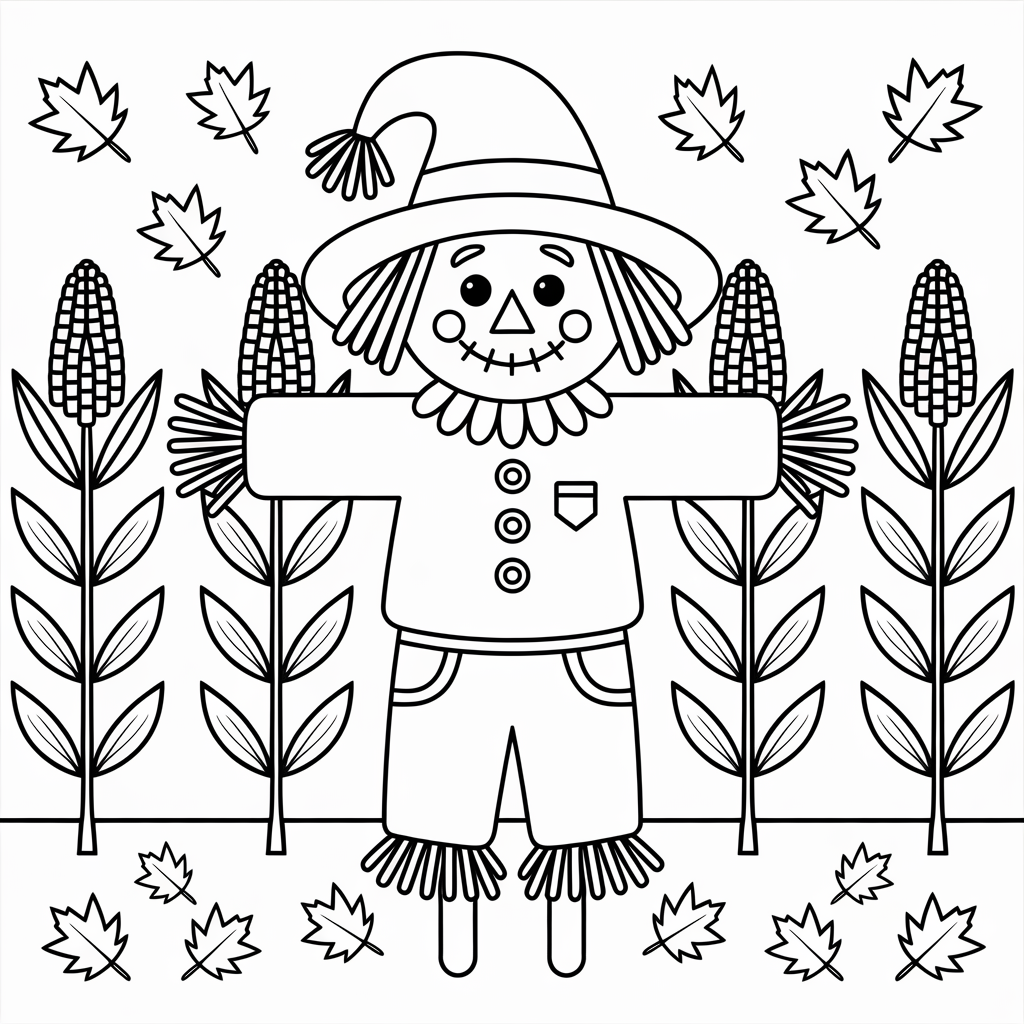 Smiling Scarecrow Easy Halloween Coloring Pages for Kids to Print