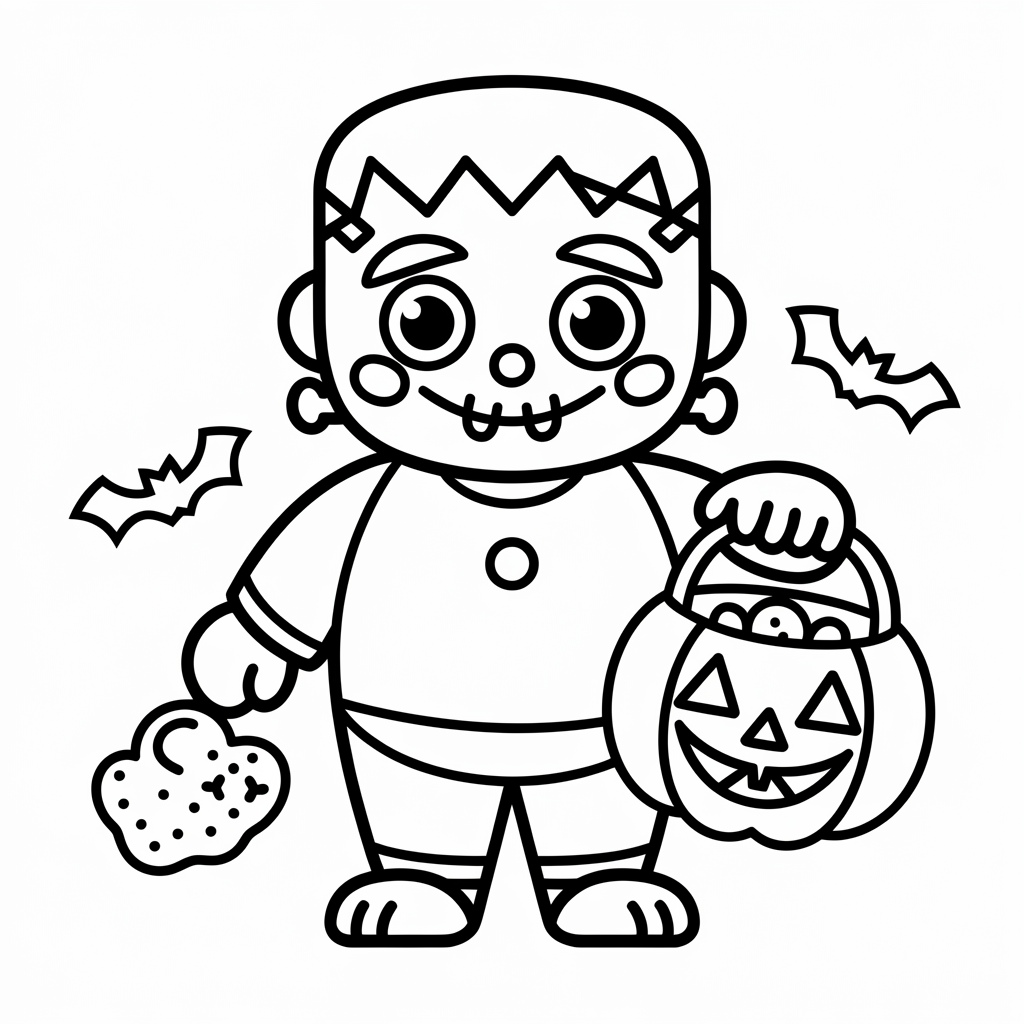 Chibi Frankenstein with Pumpkin Bucket