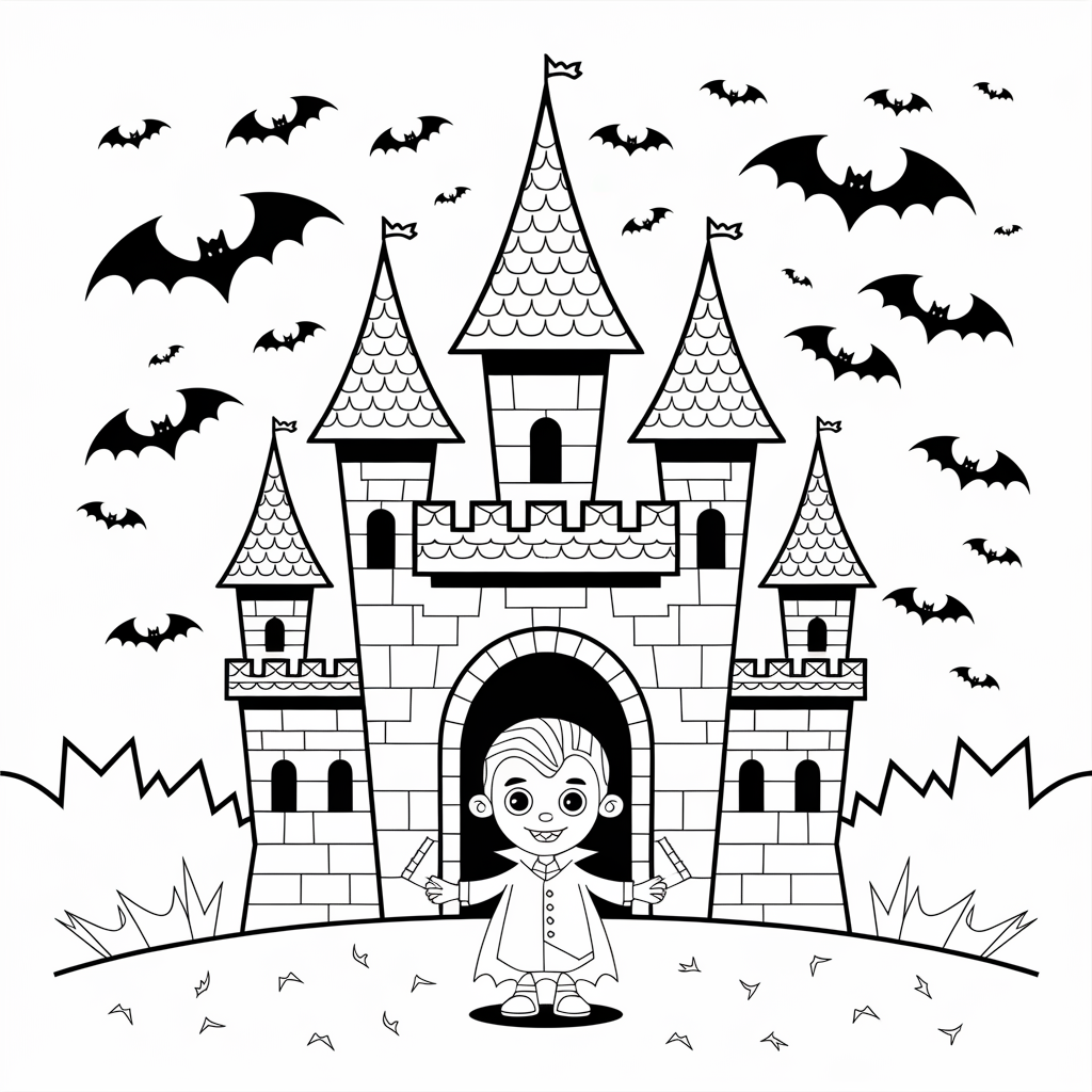 Vampire at a Haunted Castle Coloring Page