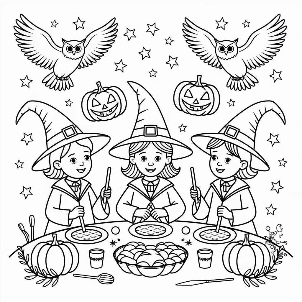 Harry Potter Inspired Halloween Feast Coloring Pages for Kids