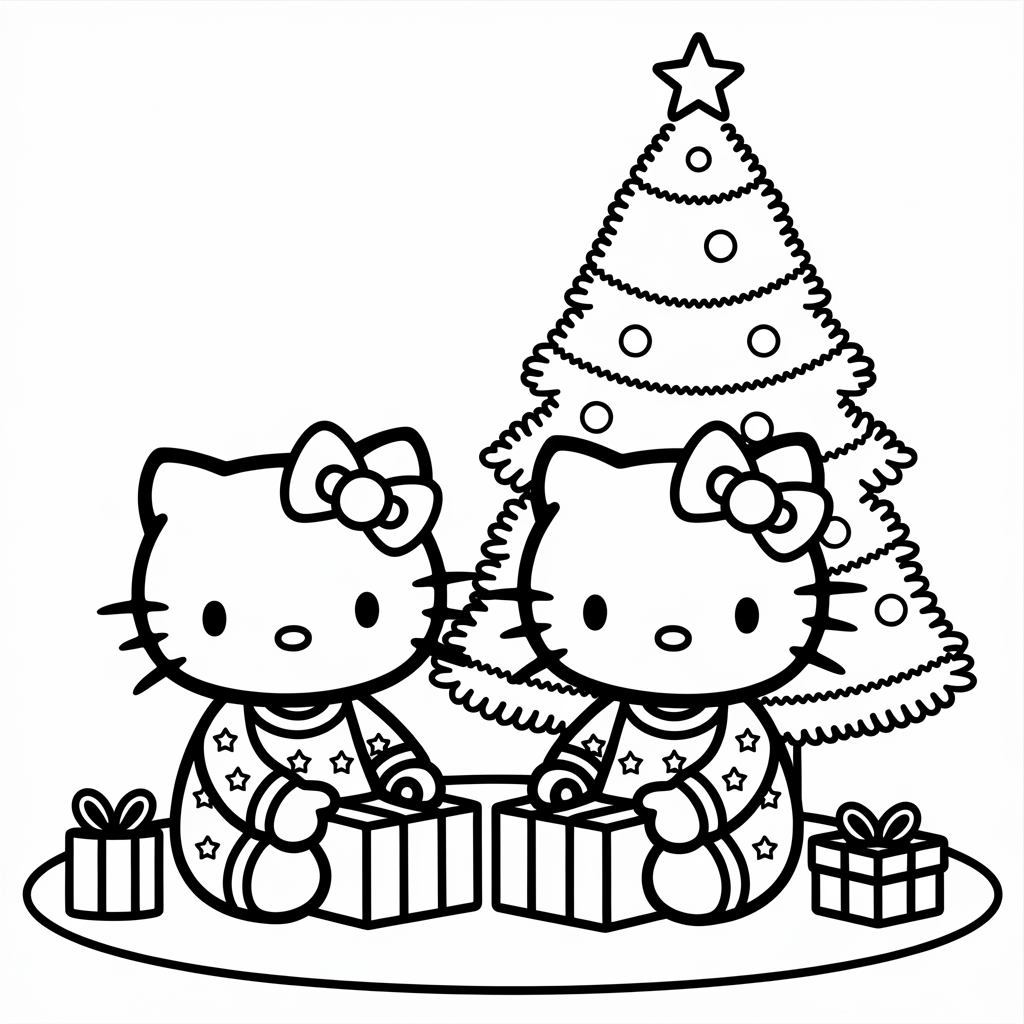 Hello Kitty in Christmas Pajamas Coloring Pages for Kids