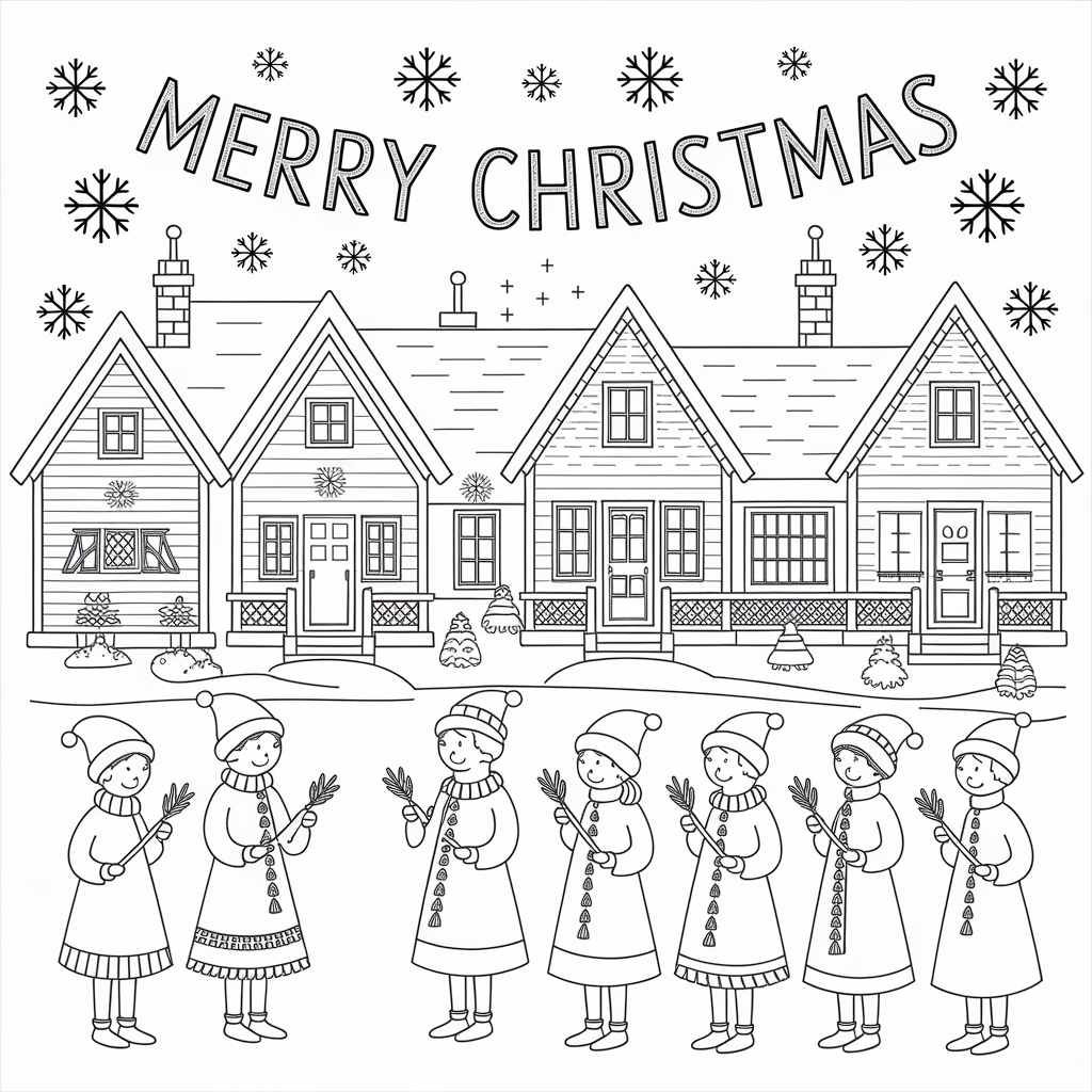 Christmas Village Merry Christmas Coloring Pages to Print