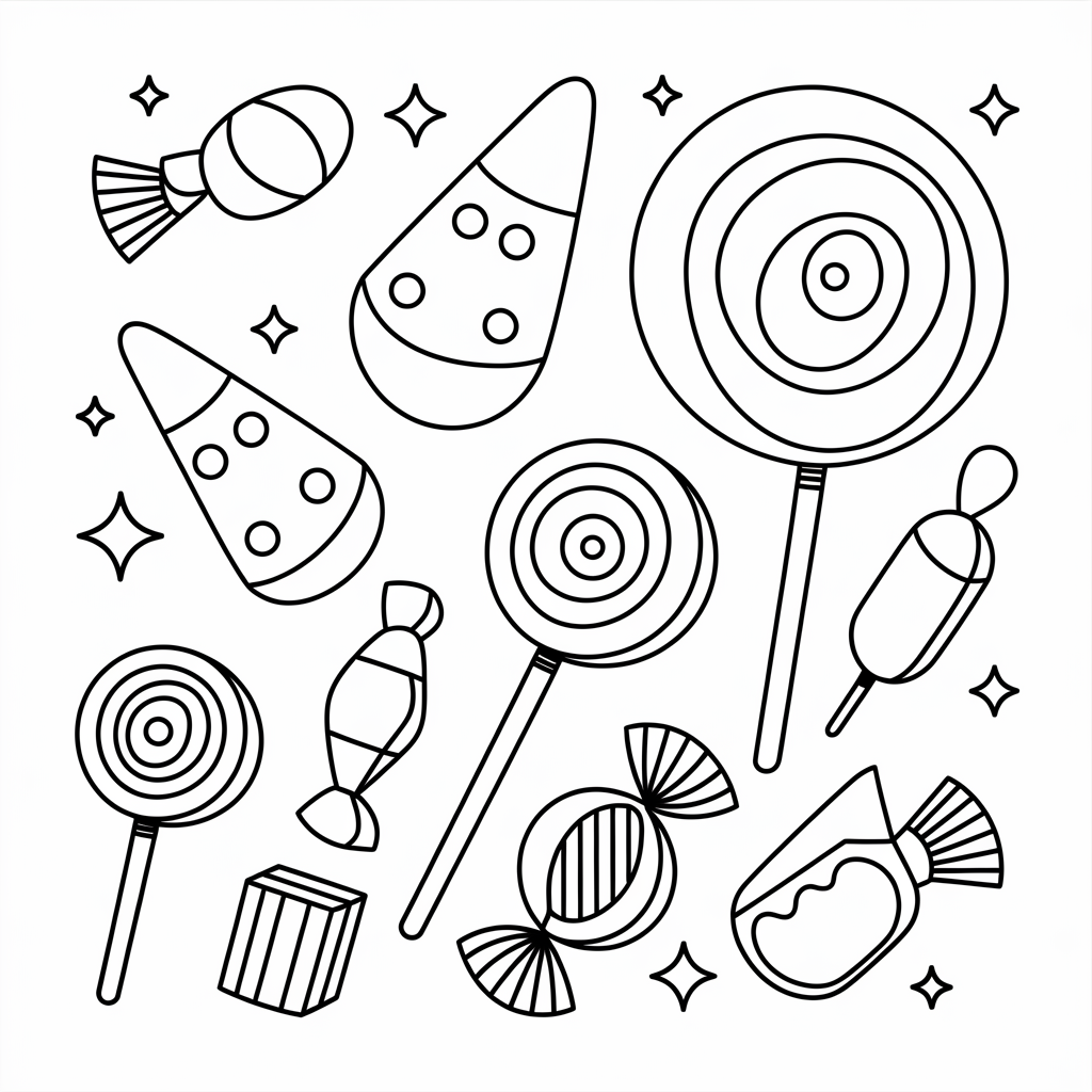 Candy Explosion Easy Halloween Coloring Pages for Kids