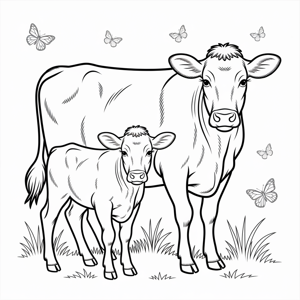Mother Cow and Calf Coloring Page