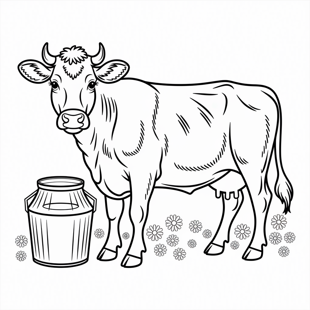 Dairy Cow with Milk Bucket Coloring Page