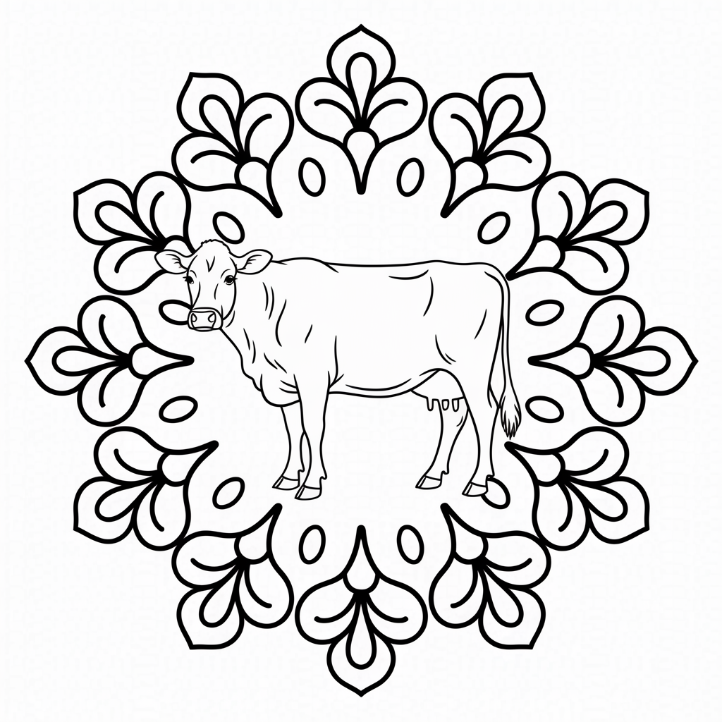 Cow Mandala Coloring Page for Relaxing Fun
