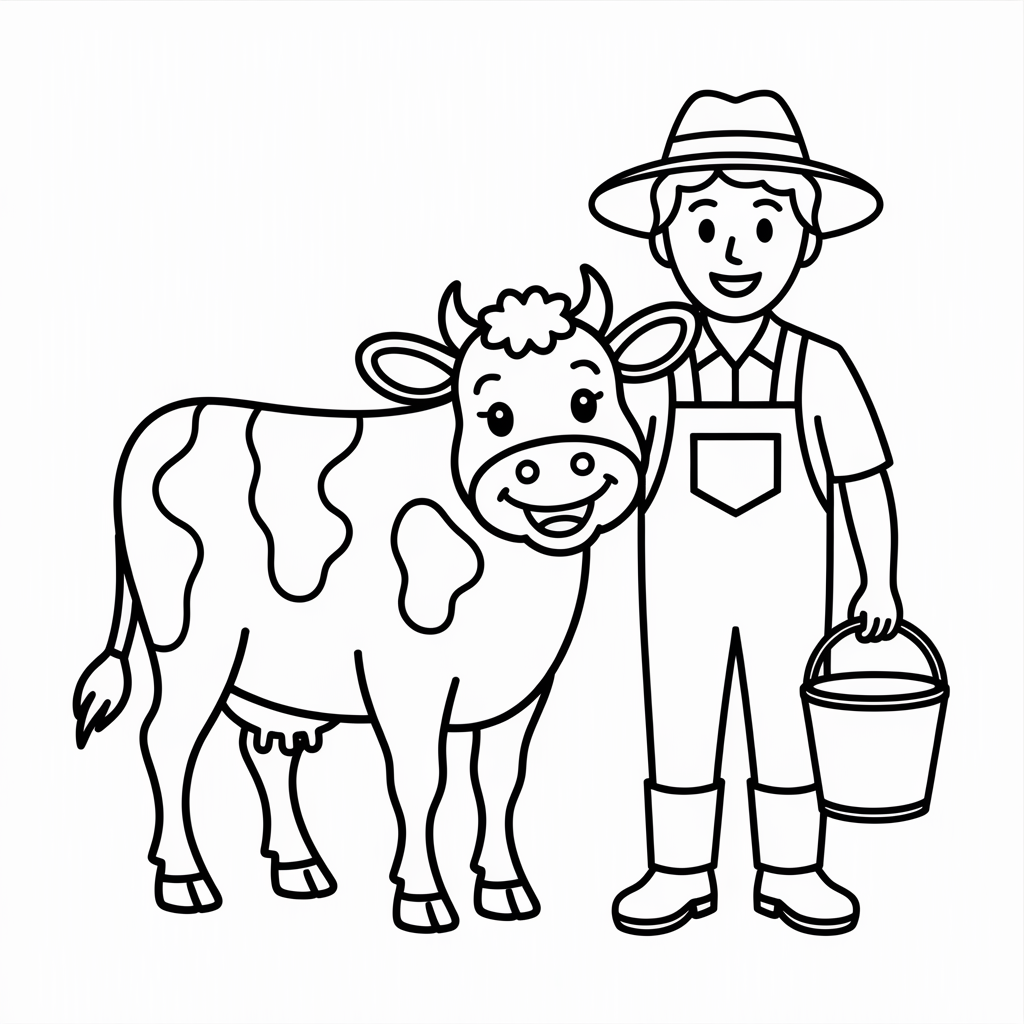 Cow and Farmer Coloring Page