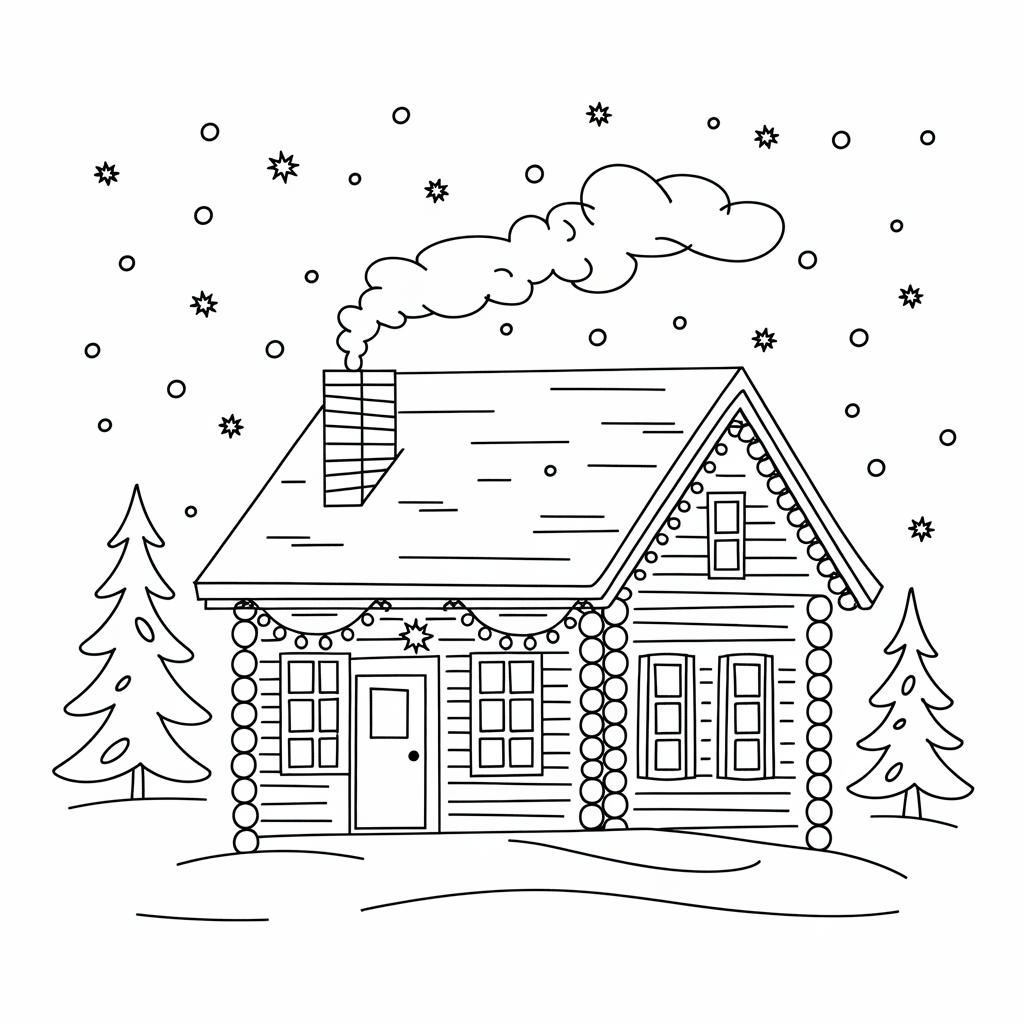 Cozy Log Cabin in the Snow