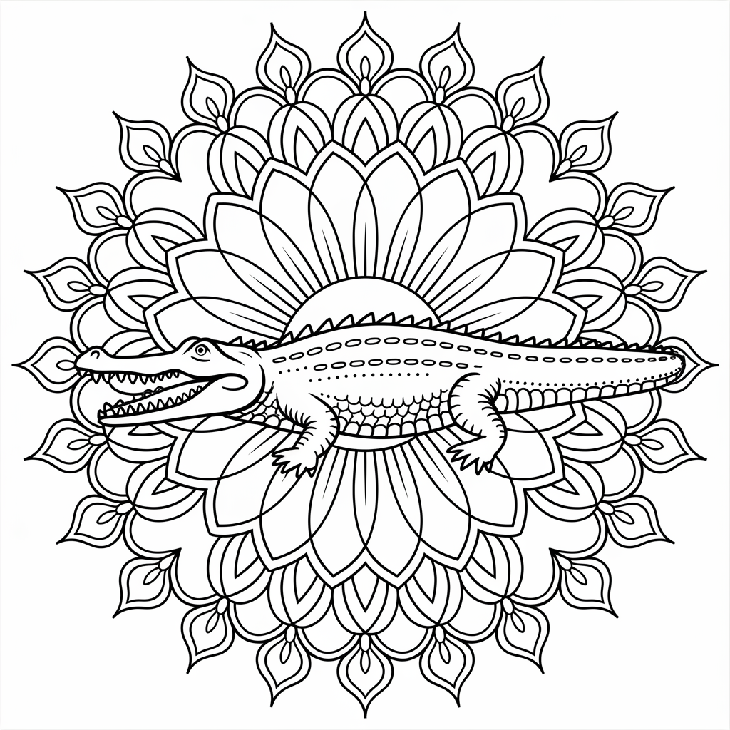 Mandala Crocodile Coloring Page 